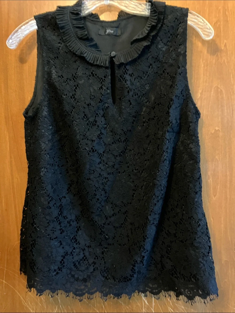 J. Crew Black Lace Sleeveless Ruffle-Collar Top Size S